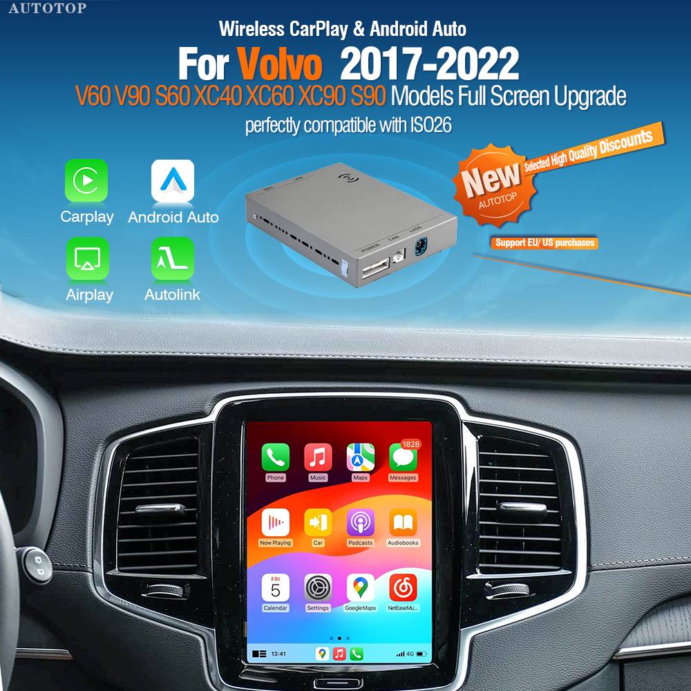AUTOTOP Android Auto Car Interface Adapter for Volvo V60 V90 S60 XC40 XC60 XC90 S90 2017-2022 Full Screen Wireless CarPlay Box