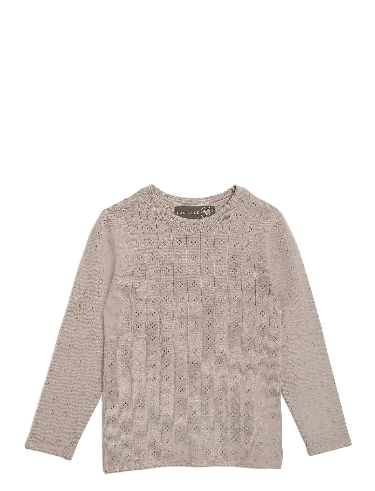Hanevild Thin Merino Wool Pointelle Sweater - Beige - 122/128