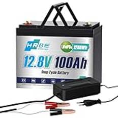 HRBEENERGY LiFepo4-batteri 12 V 100 Ah, uppladdningsbart bärbart litiumbatteri med 100 A BMS-skydd och 4000-15 000 cykler, perfekt för campingbil, solsystem, båtar