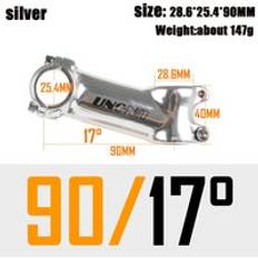 Uno landsvägscykelstam i aluminium 17 grader silver ultralätt styrstam för cykel 25.4mm mtb motorcykeldelar stigarstammar - 25.4 x 90mm