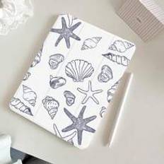 1pc Beautiful Shell, Starfish & Seashell Pattern Painted Silicone Shockproof Tablet Protective Case With Pen Slot, Compatible With Huawei, Xiaomi, IPad, Samsung