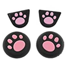 Tenlacum 2 x silikon tumstick grepp kepsar söt katt tass för PS4 PS3 XBOX ONE/360 kontroll joystick tillbehör + L2 R2 knapplock rosa