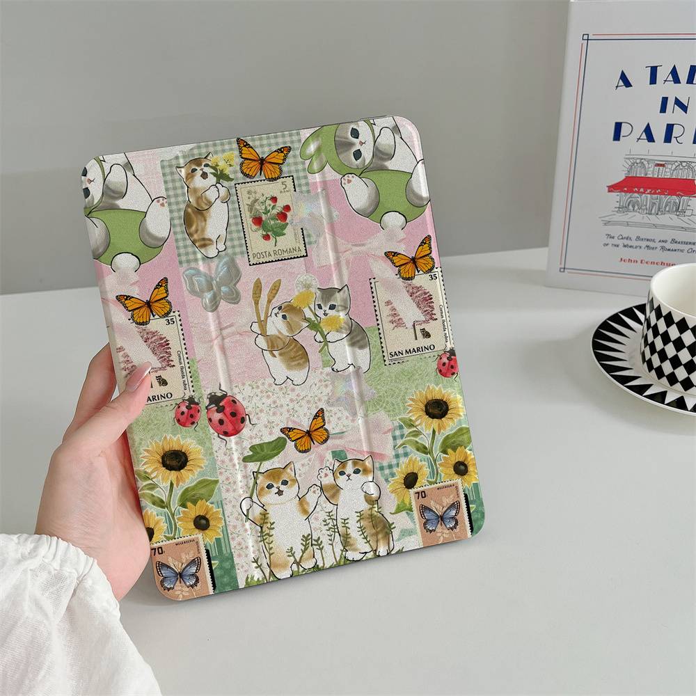 Little Fresh Cute Cat Protective Case is suitable for Apple iPad Pro 2024 11 inch, 2025 Air 5/4 10.9 inch, iPad 10 9.7 inch, 10.