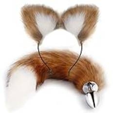 Sexy Fox Metal Butt Plug Tail Set With Hairpin Kit Anal Butplug Tail Prostate Massager Butt Plug For Couple Cosplay 5 Colors(White-Brown)