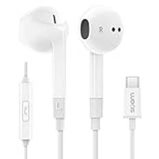 LUDOS FEROX USB C-hörlurar, 5 års garanti för iPhone 15 Pro Max Plus Samsung Galaxy S23 Ultra S22 S21 FE S20 A53 A54, USB typ C-hörlurar med mikrofon in-ear med kabel för iPad Pro 2022 iPad Air