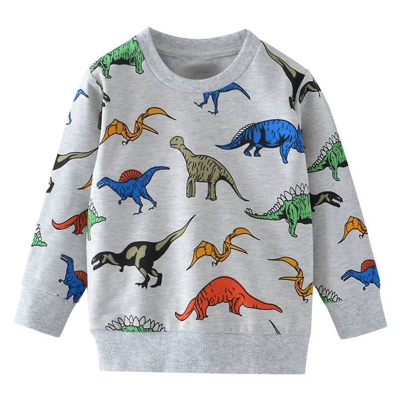 Mini Fashion™ - Fantastiska tryck - Tröja Grå - Dinosaurie / 120 (5 år) | Pedagogiska Träleksaker