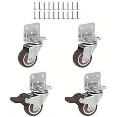 TEMU 4-pack L-shaped Swivel Casters With Dual Locks, Heavy-duty , Soft Rubber Wheels, 360-degree , Ideal For Furniture, Chairs, - Includes Brake-style Swivel Casters With Delivery Installation Screws