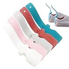 TSHAOUN 5 st Lazy Shoes Helper Slider Easy On Shoes plastskohorn, bärbar skolyftningshjälp handtag skohorn för män, kvinnor och barn, äldre, funktionshindrade, 5 färger, En storlek