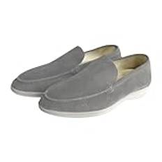 Fritidsskor herr platta slip-on halvskor | Loafer män läder slip-on skor | bekväma utan skosnören promenadskor arbetsskor | lätta enfärgade, träningsskor, GRÅ, 40 EU