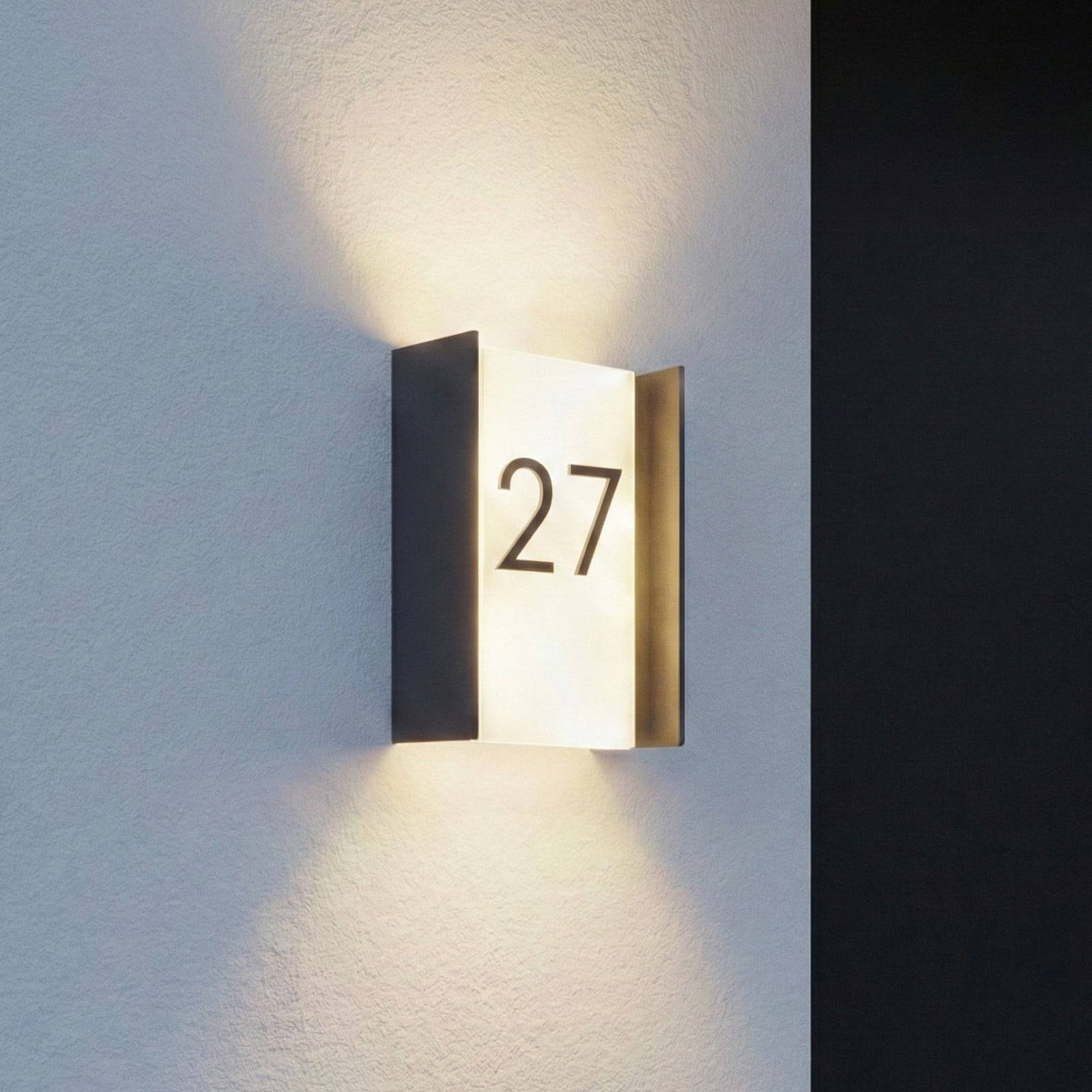 Selqa LED-utomhusvägglampa, antracit, IP65, husnummer