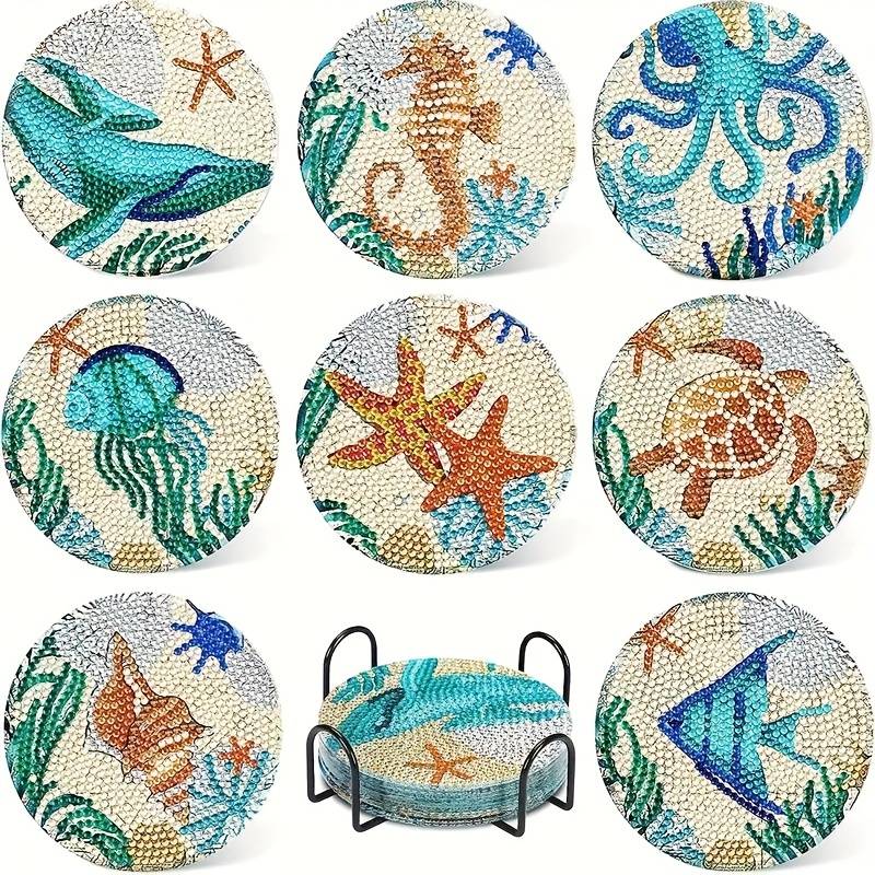 8pcs/set 10x10cm/ 3.94x3.94inch Diamond Painting Kit - Diamond Painting Coasters With Holder - Diy White World Coasters - Washed With Water - For Beginners, Adults & Art Craft Supplies