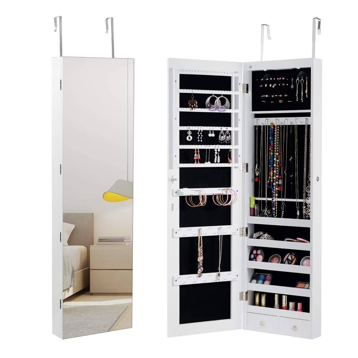 Smyckesskåp med LED-spegel – svart/vit, 120 cm