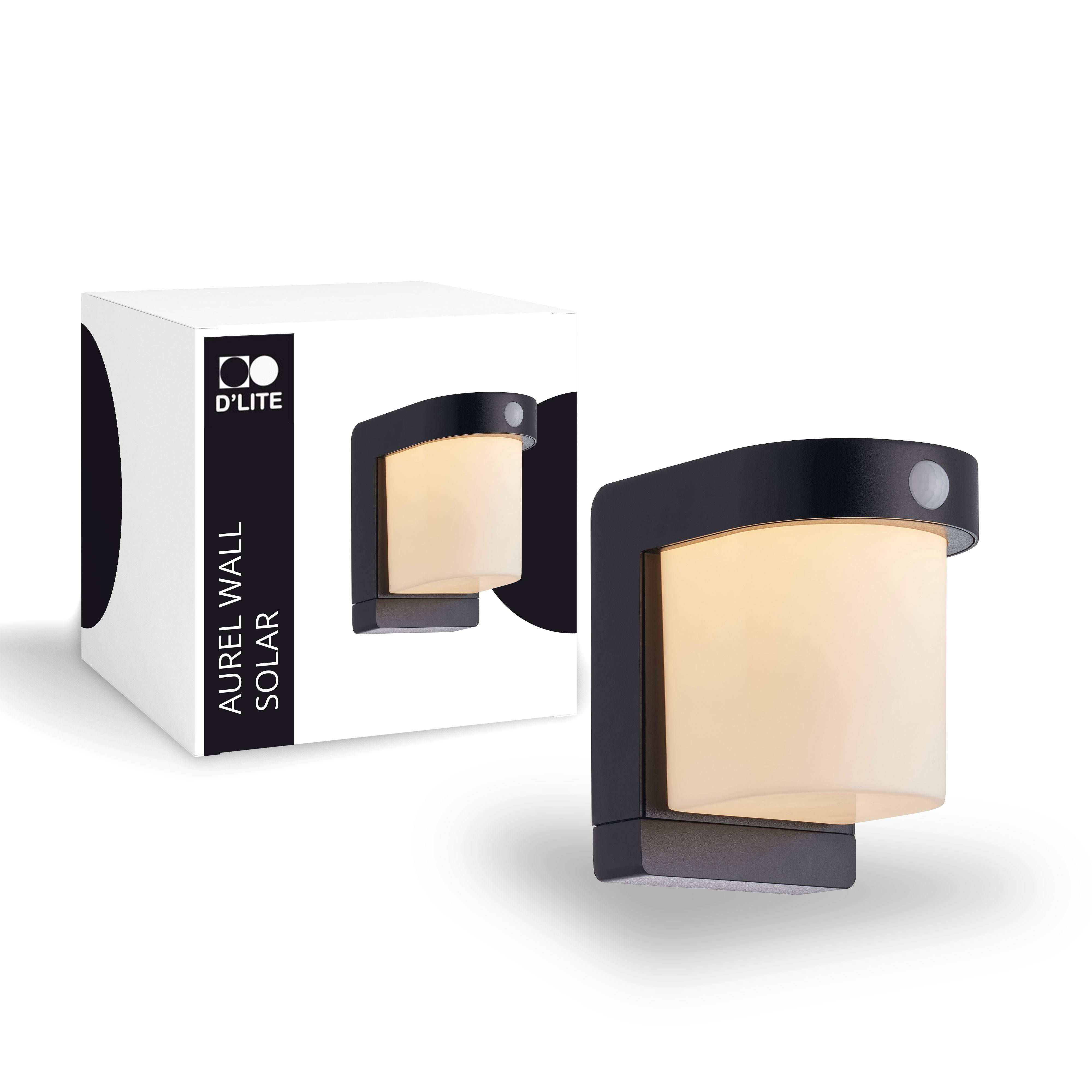 D'Lite Vægbelysning Aurel Solar Sort 4.8W 280lm - 830 Varm Hvid | IP44 - Bevægelses- og Lyssensor