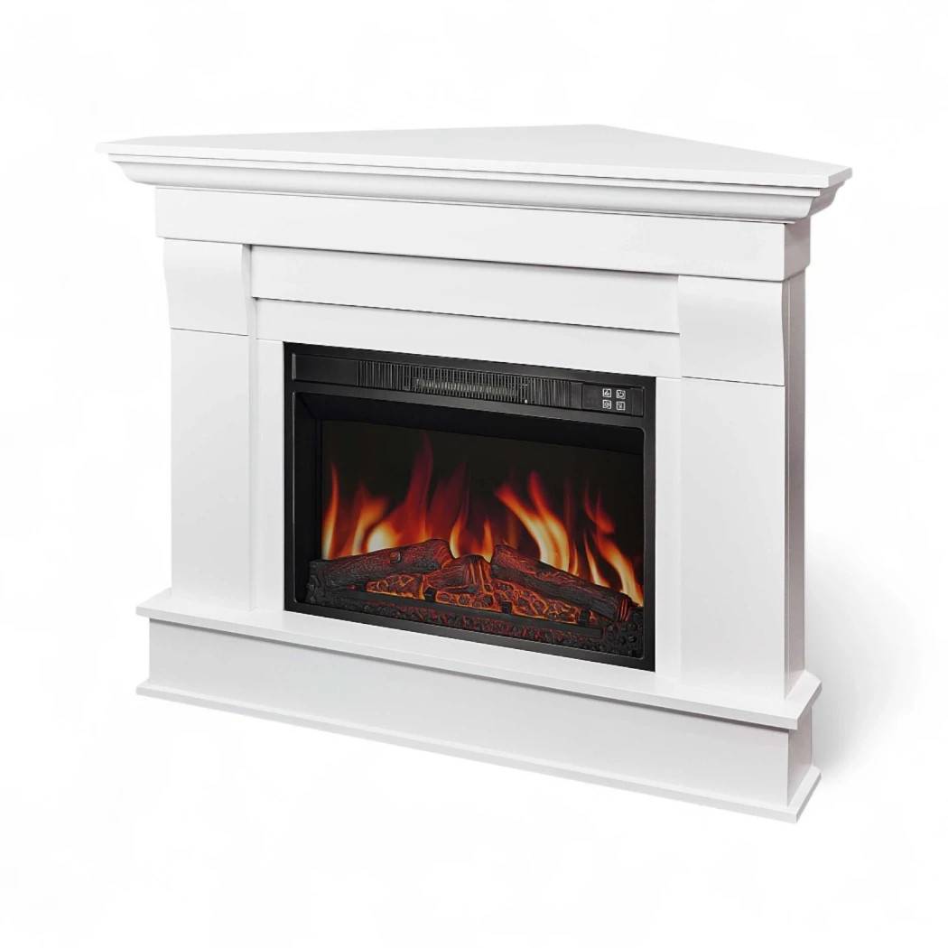 ArtiFlame Albion Hjørne Elektrisk Pejs – Hvid Pejseramme | 1,8kW varmeeffekt, LED Flamme, Fjernbetjening