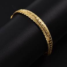 TEMU Fashion Luxury Embossed Flat Chain Bracelet Bangle Hand Jewelry 18k Gold Plated Fashion Chain Bracelet For Women Men