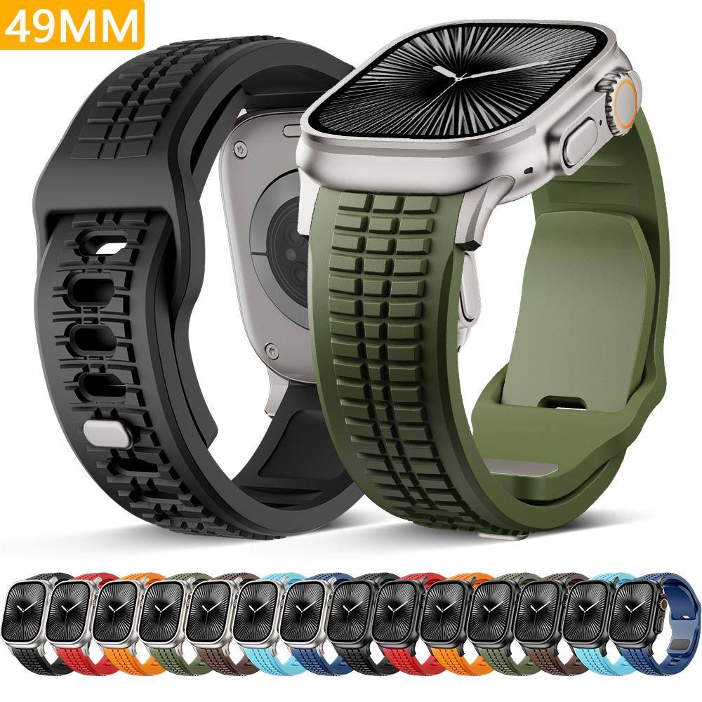 Herr Silikonarmband för Apple Watch Ultra 3 49mm Serie 11 10 46mm Sportarmband för Iwatch 9 8 7 45mm 5 6 SE 3 44mm Armband Correa black