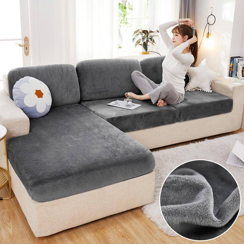 Plysch soffa Sittöverdrag för Vardagsrum Sammet Elastisk hörnsoffa 1/2/3/4 sits Solid Slipcovers Set Funiture Protector