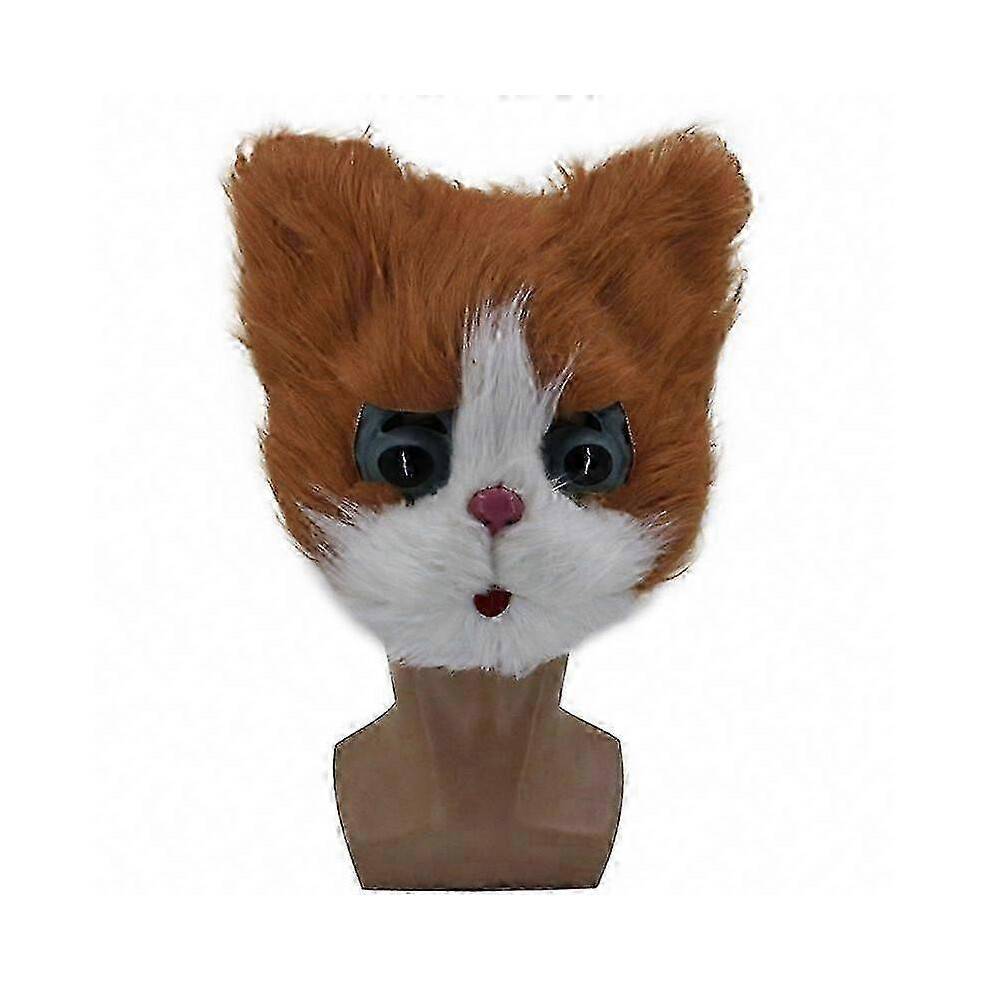 (Cat 2) Scary Halloween Fox Mask Plush Animal Headgear for Party Cosplay Costume