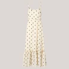 UnoLL Maxi Dress SL, lang stropkjole i creme med print