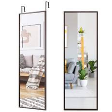 Hellängd väggspegel med höjdjusterbara hängkrokar 36,5 x 1,5 x 107 cm brun