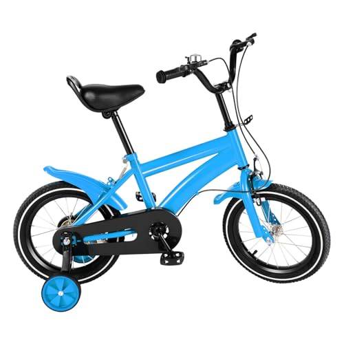 14 tums barncykel med stödhjul, pojkar, flickor, barncykel för från 3–6 år cyklar, barncykel, utbildningsfordon, 56 cm till 67 cm höjd (blå)