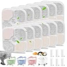 Kigniote 12-pack kattfontänfilter för Catit Pixi 2 l/2,5 l dricksfontän med 6 slangar för pump, trippelfiltrering, ersättningsfilter för automatisk vattendispenser