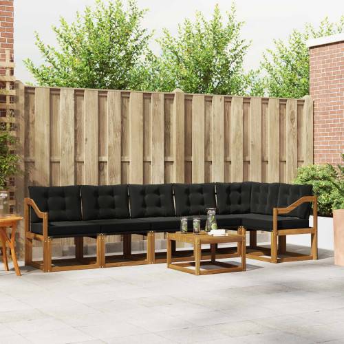 Utomhussoffset med kudde 7 pcs Naturlig och svart