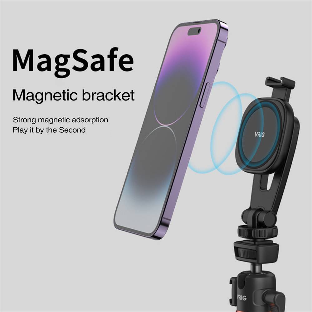 Vrig MG-03 Magnetic Phone Holder Tripod Mount w Cold Shoe for MagSafe for iPhone 15 14 13 12 Series Magnet Phone Holder Adapter