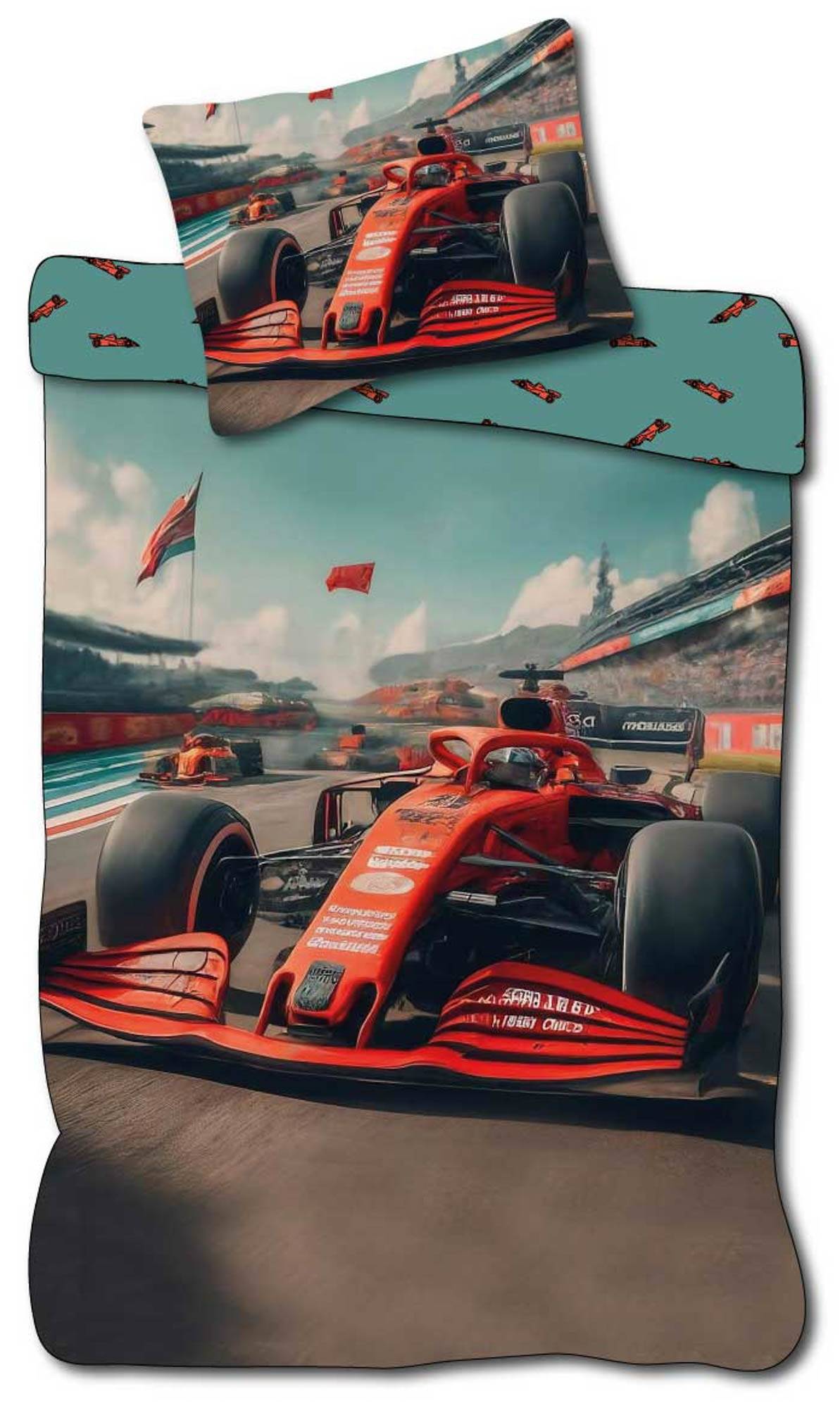 Formel 1 sängkläder - 100% bomull - Barnsängkläder 140x200 cm - Formel 1 bil - Multi (140x200 cm)