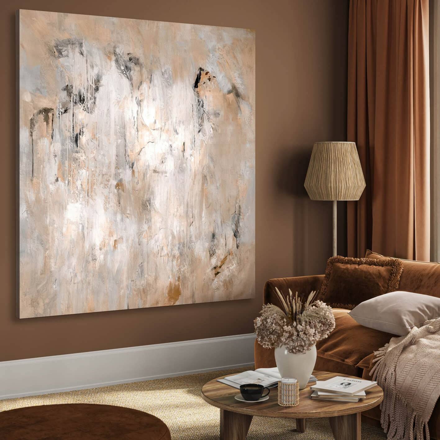 Abstrakt Oljemålning - Luxor (80x80 ) - Beige