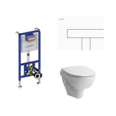 Laufen LIS INEO toiletpakke, komplet inkl. høj cisterne (112 cm), toiletskål, toiletsæde og hvid trykknap