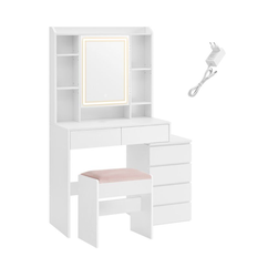 Toiletbord - Sminkebord med spejldør, skjulte kabler og taburet – 40 × 97,5 × 145 cm