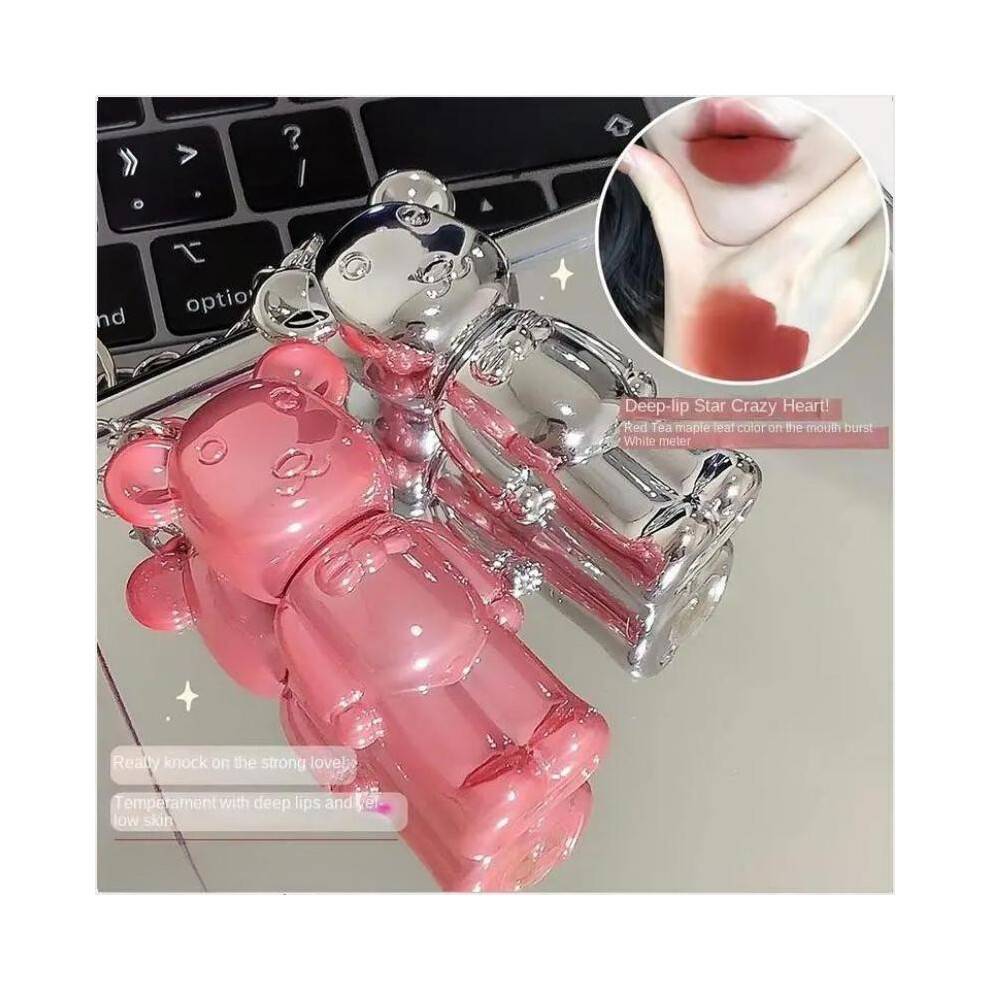 (Matches the image) Bear Lip Mud Matte Foggy Velvet Lip Glaze Lipstick Keychain Pendant Student Party Lipstick Makeup Girls