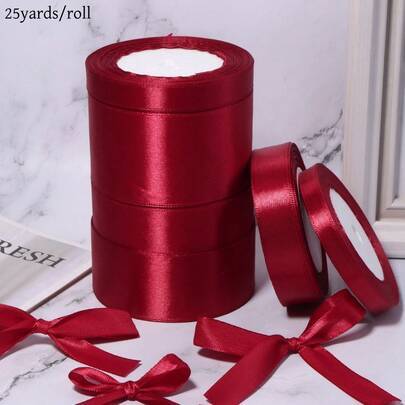 1 rulle 1–5 cm djupröd polyester-satinband, enfärgat glansigt tyg, lämpligt för DIY-bröllopsinbjudningar, brudbuketter, presentinslagning och syhantve