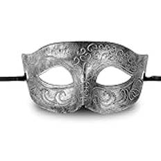 Sibba maskeradmask män venetiansk fest bollmasker vintage halloween kostym mardi gras mask jul för maskeraddräkt cosplay bal karneval tillbehör (silver), 19 x 9cm