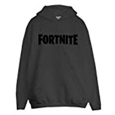 Fortnite Text-logo huvtröja för män, vit tröja, huvtröja, Kol, L