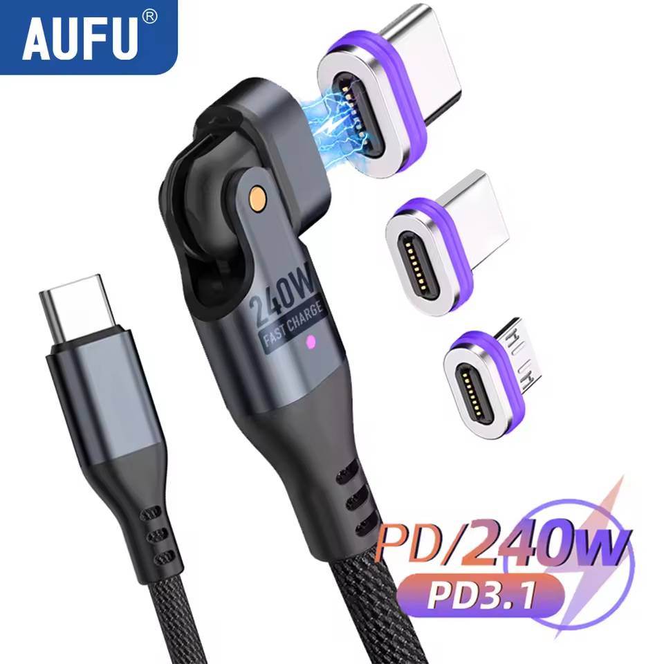AUFU 240W Magnetic USB Type C To USB C Cable 5A Fast Charging Charger Wire for Macbook Magnet Type C Cable for iPhone Samsung