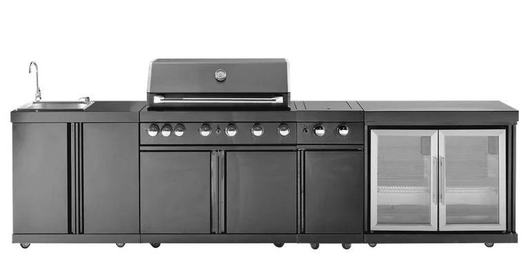 Udekøkken med grill Sort Wisconsin Myoutdoorkitchen Black Collection Køleskab Vask Sidebrænder