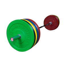 Body Solid - Färgade Chicago Extreme Bumpers skivstångsset 120 kg (Val av lås: Uppgradera till klovar, Val av skivstång: Ändra till 180 cm stång) - Gympaket