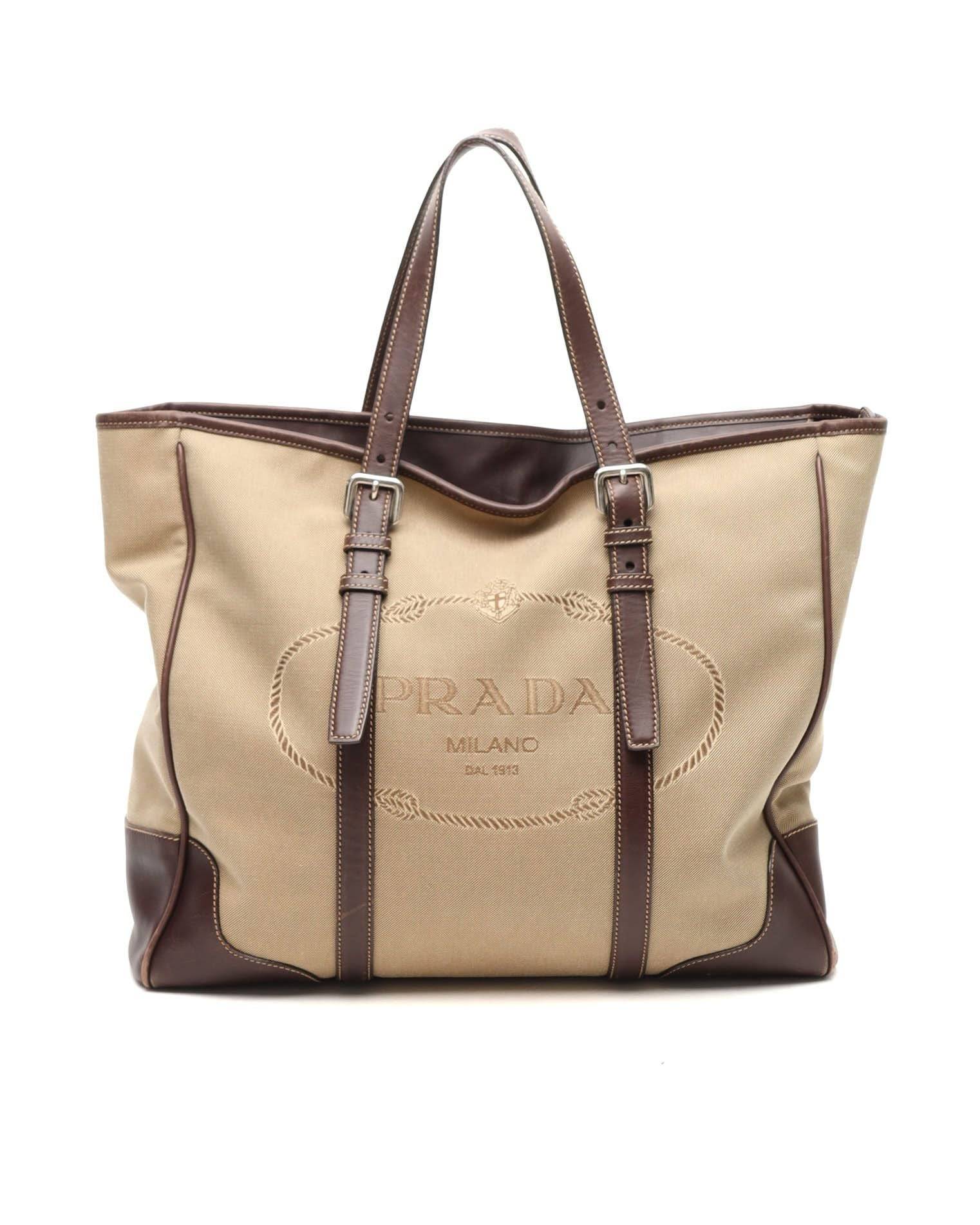 Prada Logo Jacquard Tote Bag - Beige - One Size