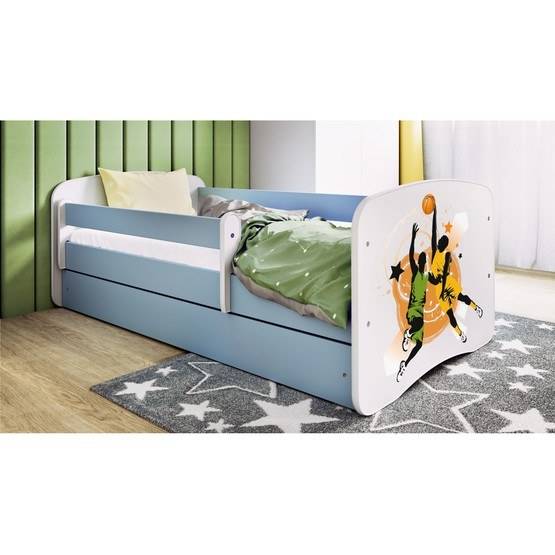 Kocot Kids Barnsäng - Babydreams Blå Med Låda Och Madrass - Basketboll 140x70 Cm