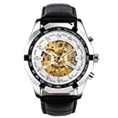 RORIOS Herrklocka automatiska mekaniska klockor lysande armbandsur med rostfritt stål rem självuppdragande armbandsur, Platina A, 240mm, Mekanisk, självuppdragande