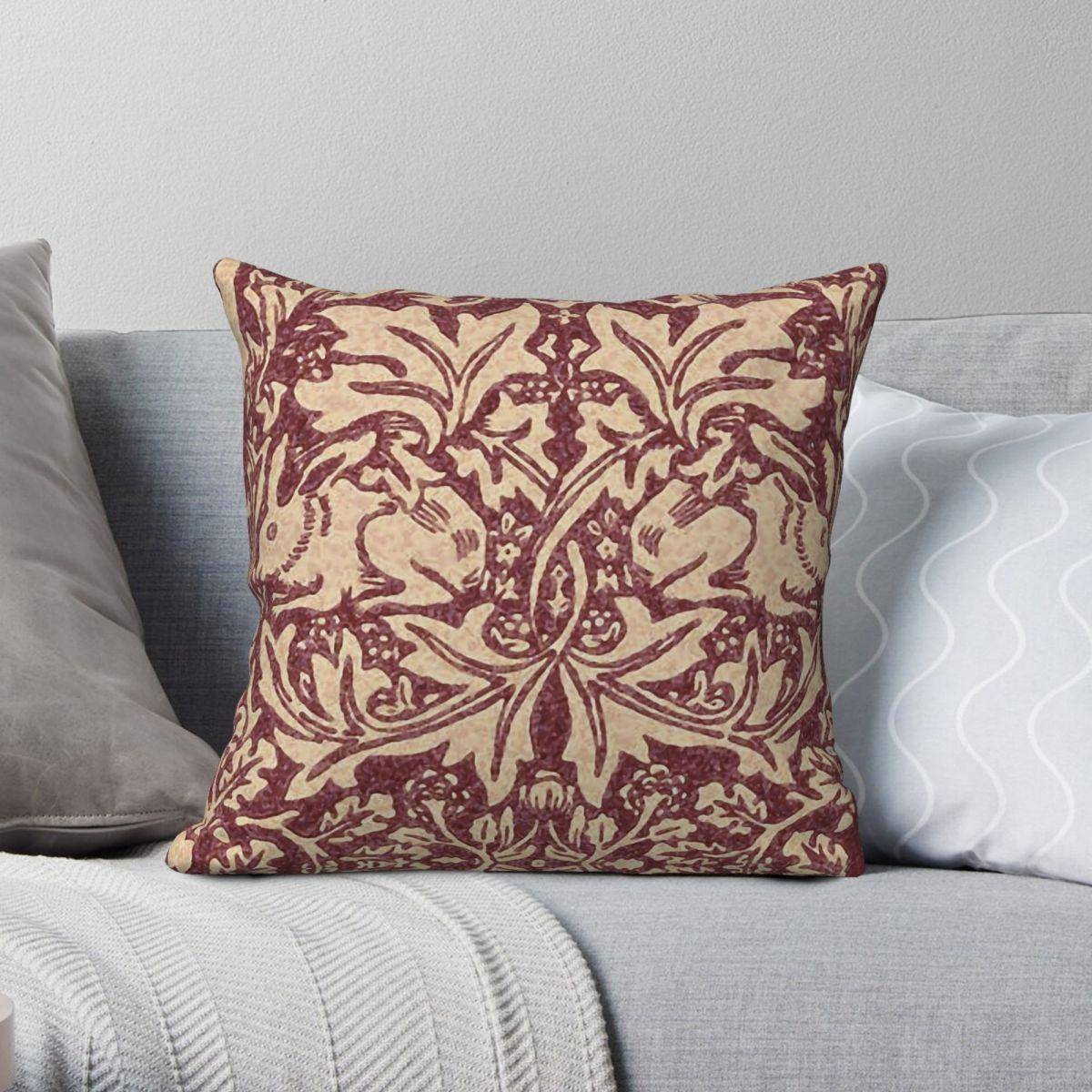William Morris Brer Kanin Vinröd Fyrkantig Kuddfodral Polyester Linne Sammet Kreativ Dekor Kuddfodral Sängkudde Överdrag 18 beige