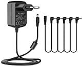 TKDY Pedalströmadapter gitarreffekter, 9V 1,5 A 13,5 W Väggladdare Negativ spets 5,5 * 2,1 mm med 5-vägs tusensköna kablar