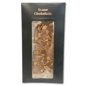Svane Chokolade<br />JULEEDITION<br />Lys Chokolade med brændte mandler og pebernødder