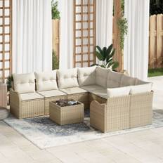 9 Piece Garden Sofa Set with Cushions Beige Poly Rattan