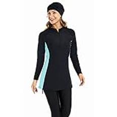 Women Modest Muslim Swimwear Patchwork Hijab Sport Long Sleeves Swimsuit Islamic Burkinis Bathing Suit(L,S5)