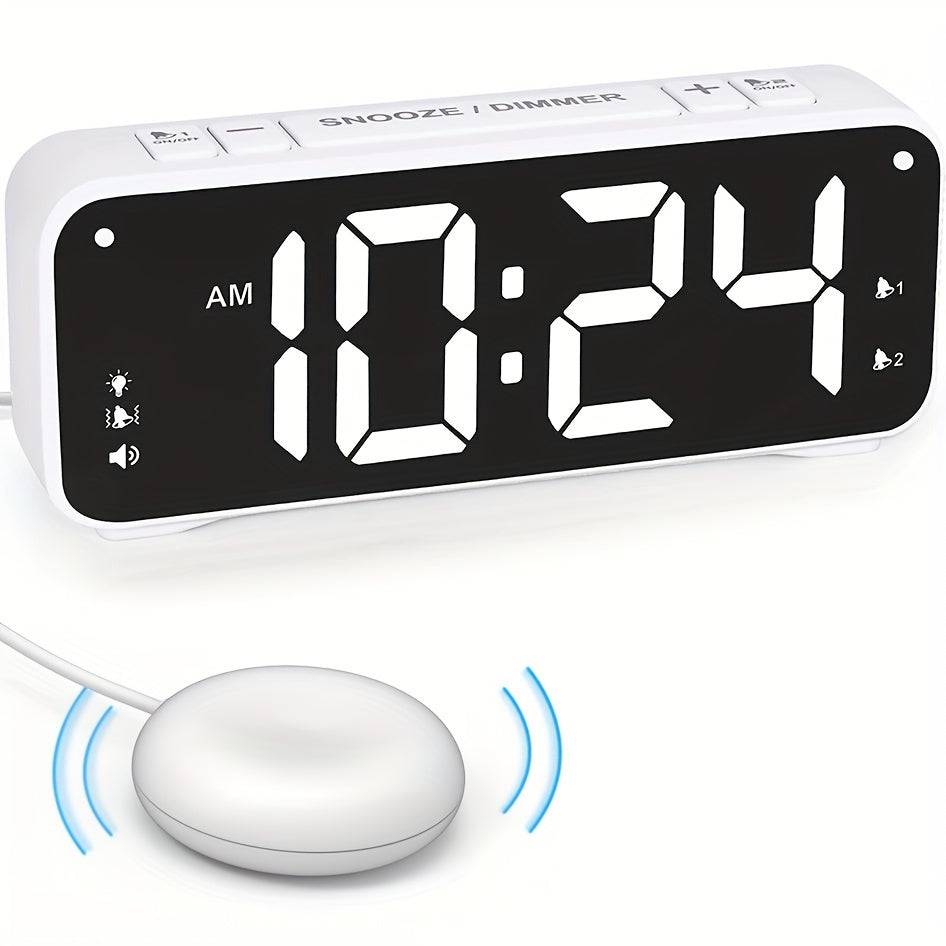 LoudClock - Premium Vibrerande Väckarklocka med LED Skärm - Vit