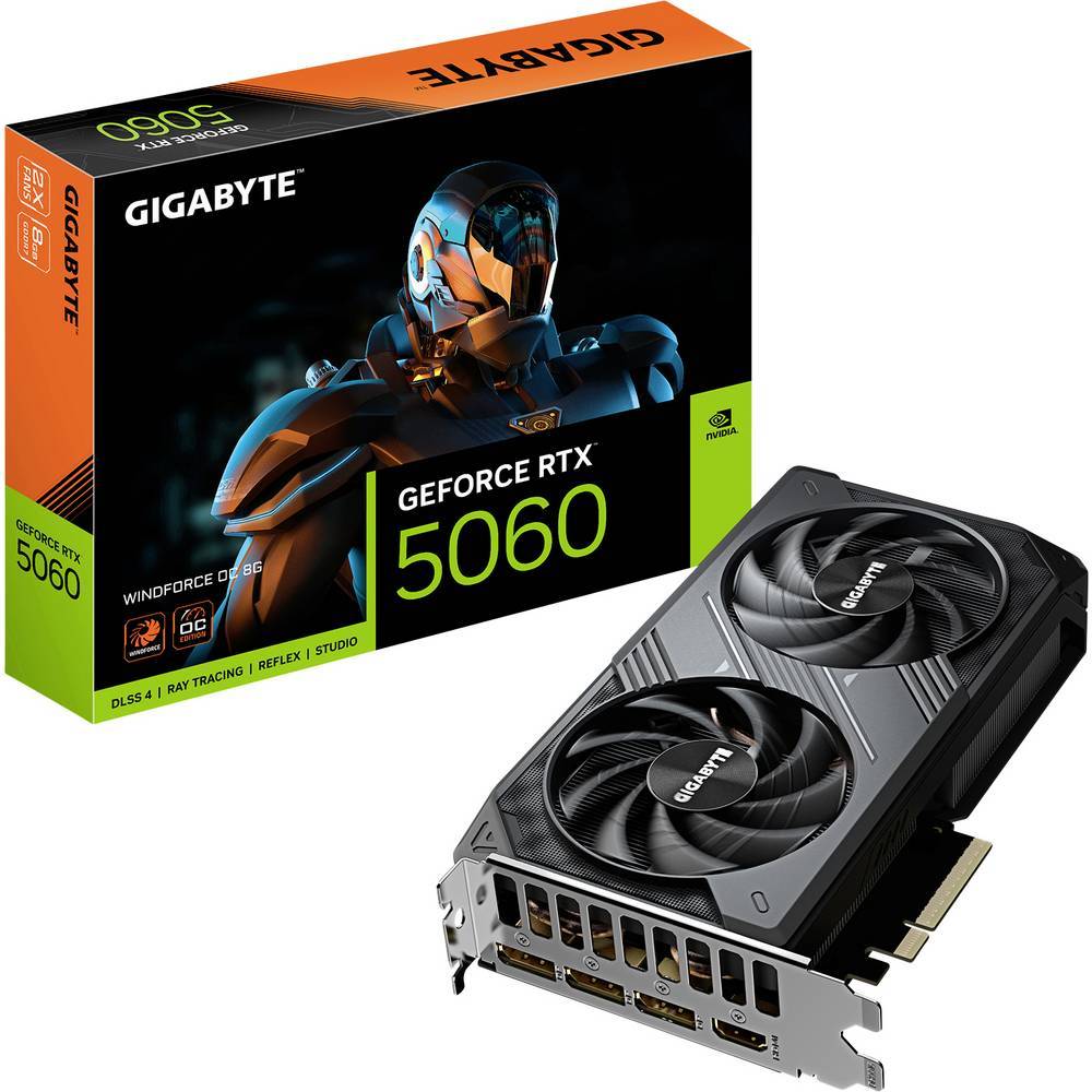 Gigabyte Grafikkort Nvidia GeForce RTX 5060 GeForce RTX 5060 8 GB GDDR7 RAM PCIe x8 NVIDIA G-Sync , Överklockad, Vulkan, Zero-Fan-läge