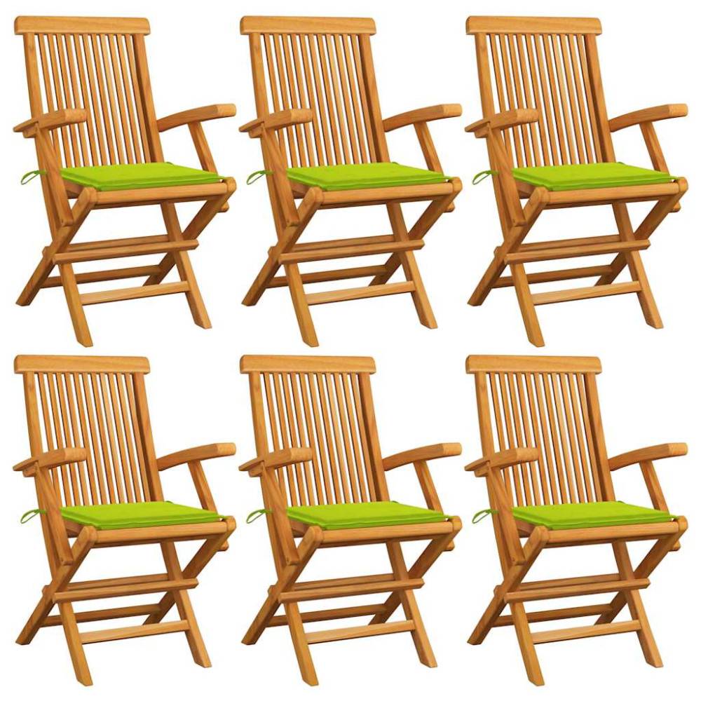 Hopfällbara stolar med ljusgröna dynor 6 st massivt teakträ